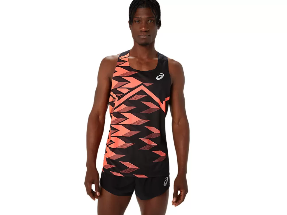 Atletiek | Shirts met korte mouwen>ASICS MEN LIGHT GRAPHIC SINGLET Performance Black/Sunrise Red