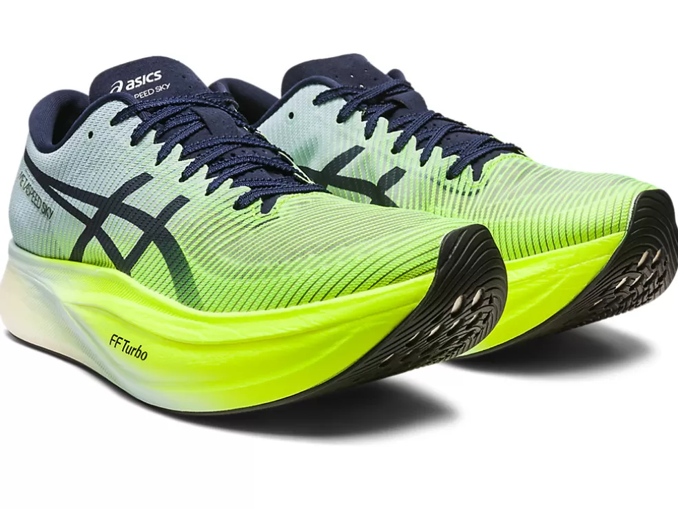 Run faster | METASPEED™>ASICS METASPEED SKY+ Hazard Green/Sky