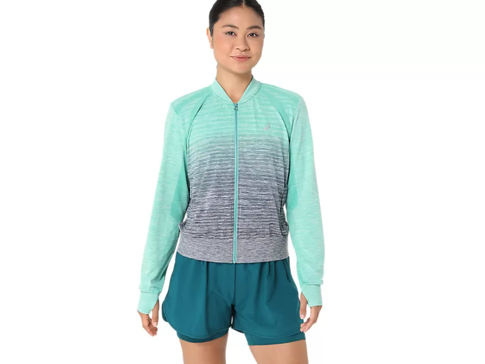 Kleding | Hardlopen>ASICS NAGINO RUN SEAMLESS JACKET Aurora Green/Blue Expanse